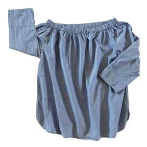 Beach Lunch Lounge L Blue Vertical Striped Off the Shoulder Top Loose Fit